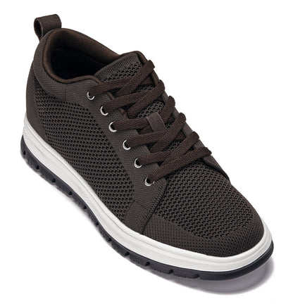 CALTO - X2325 - 6,1 cm più alto (Marrone Scuro/Bianco & Suola Nera) - Scarpa da Ginnastica Casual stringata - Leggera