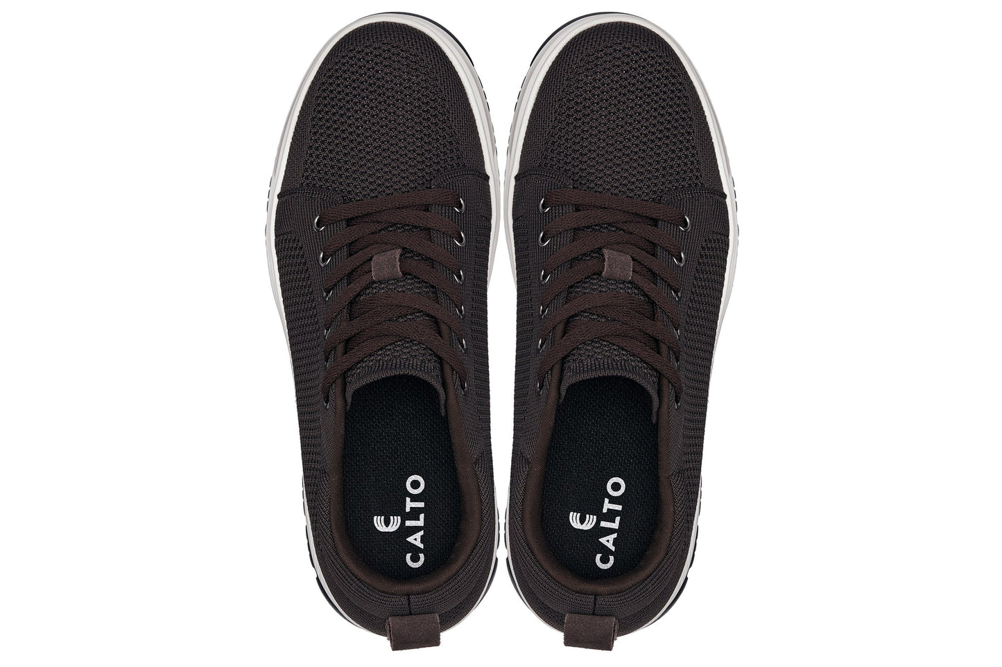 CALTO - X2325 - 6,1 cm più alto (Marrone Scuro/Bianco & Suola Nera) - Scarpa da Ginnastica Casual stringata - Leggera