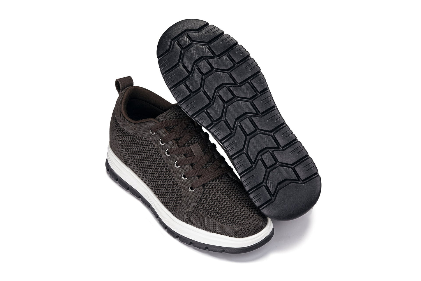 CALTO - X2325 - 6,1 cm più alto (Marrone Scuro/Bianco & Suola Nera) - Scarpa da Ginnastica Casual stringata - Leggera