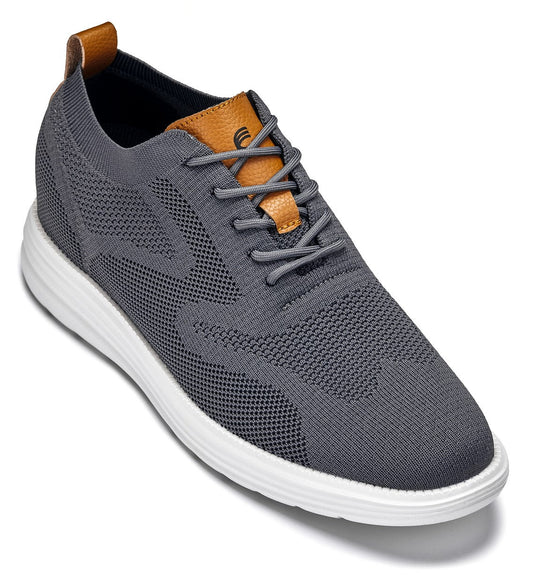CALTO - X2636 - 7 cm in più (Grigio ferro/Marrone) - Scarpa casual stringata da passeggio - Leggera
