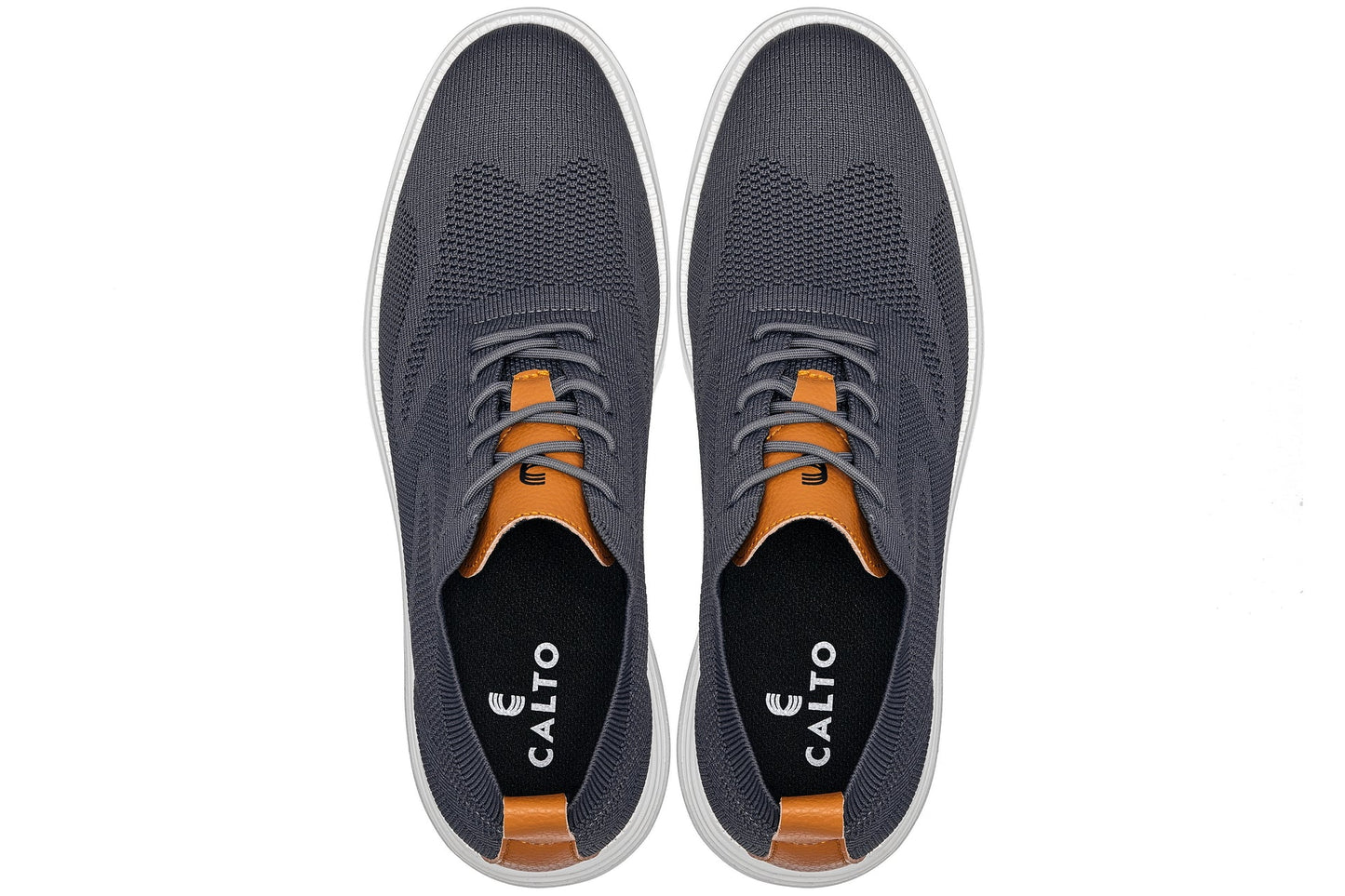 CALTO - X2636 - 7 cm in più (Grigio ferro/Marrone) - Scarpa casual stringata da passeggio - Leggera