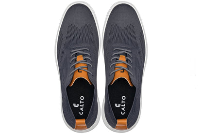 CALTO - X2636 - 7 cm in più (Grigio ferro/Marrone) - Scarpa casual stringata da passeggio - Leggera
