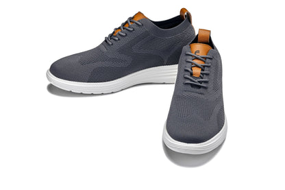 CALTO - X2636 - 7 cm in più (Grigio ferro/Marrone) - Scarpa casual stringata da passeggio - Leggera