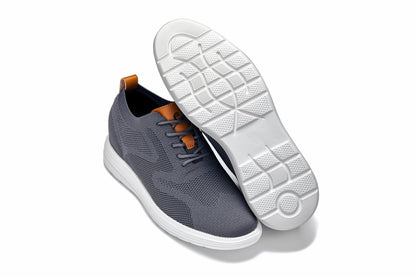 CALTO - X2636 - 7 cm in più (Grigio ferro/Marrone) - Scarpa casual stringata da passeggio - Leggera