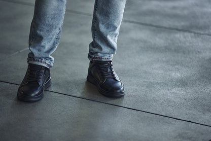 CALTO - Y7111 - 2.6 Pollici Più Alto (Nero) - Sneakers Rialzate in Pelle Martellata