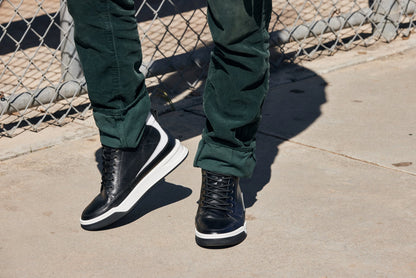 CALTO - Y7150 - 2.6 Inches Taller (Nero) - Sneaker-Stivaletto in Pelle alla Caviglia