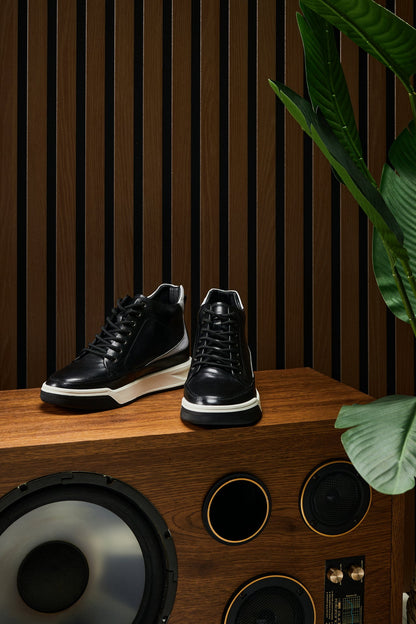 CALTO - Y7150 - 2.6 Inches Taller (Nero) - Sneaker-Stivaletto in Pelle alla Caviglia