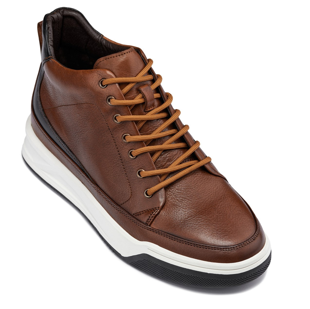 CALTO - Y7153 - 6.5 cm Più Alto (Marrone) - Sneaker Stivaletto in Pelle alla Caviglia