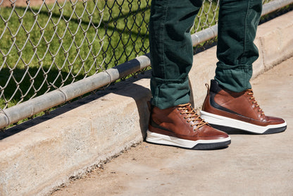 CALTO - Y7153 - 6.5 cm Più Alto (Marrone) - Sneaker Stivaletto in Pelle alla Caviglia