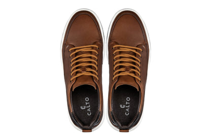 CALTO - Y7153 - 6.5 cm Più Alto (Marrone) - Sneaker Stivaletto in Pelle alla Caviglia