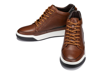 CALTO - Y7153 - 6.5 cm Più Alto (Marrone) - Sneaker Stivaletto in Pelle alla Caviglia