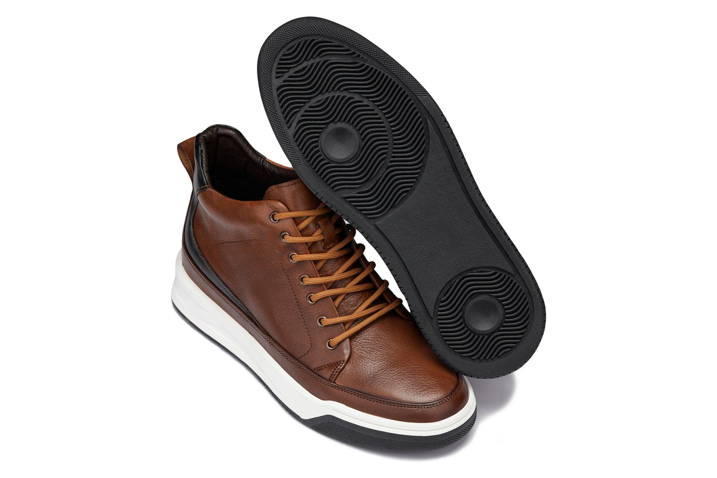 CALTO - Y7153 - 6.5 cm Più Alto (Marrone) - Sneaker Stivaletto in Pelle alla Caviglia