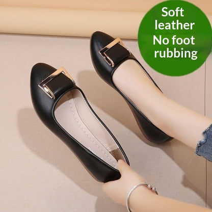 Women's Buckle Block-Heel Loafers | Microfiber Leather Low-Cut Shoes