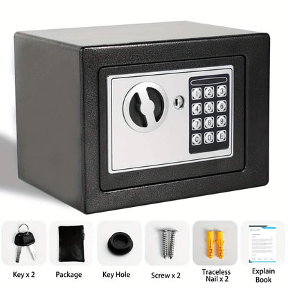 Cassaforte digitale ignifuga per casa con tastierino numerico, luce sensore e borsa portadenaro - Argento