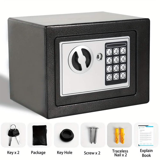 Cassaforte digitale ignifuga per casa con tastierino numerico, luce sensore e borsa portadenaro - Argento