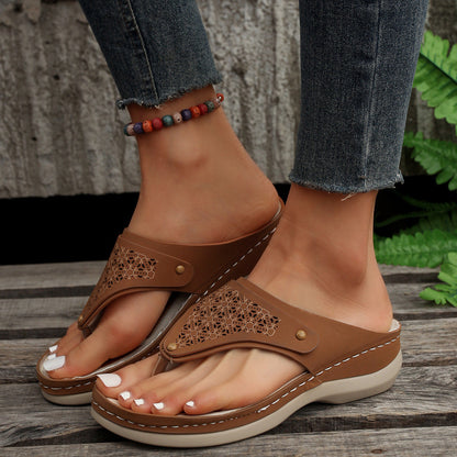 Women's Thong Sandals | Summer Beach Flip Flops Open-Toe PU Slippers