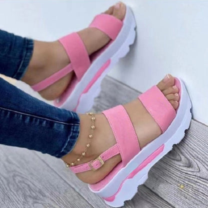 Women's Cutout Platform Sandals | Open-Toe Buckle Platform Heels