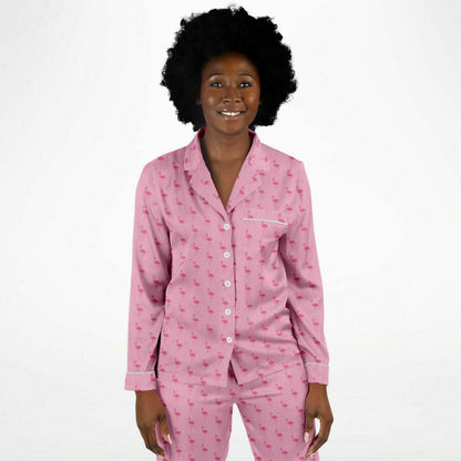 Simple Pink Flamingo Satin Pajamas