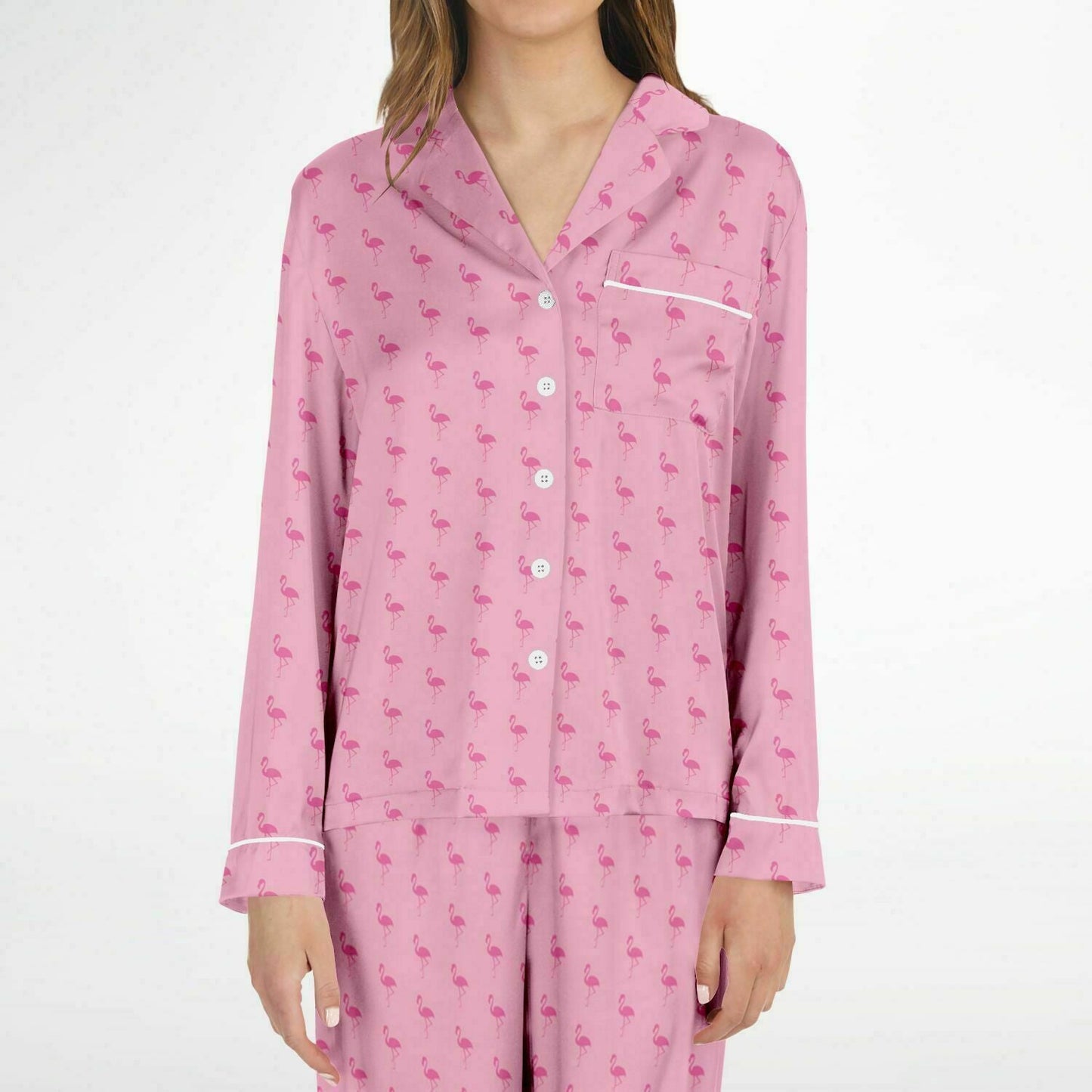Simple Pink Flamingo Satin Pajamas