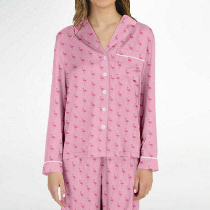 Simple Pink Flamingo Satin Pajamas