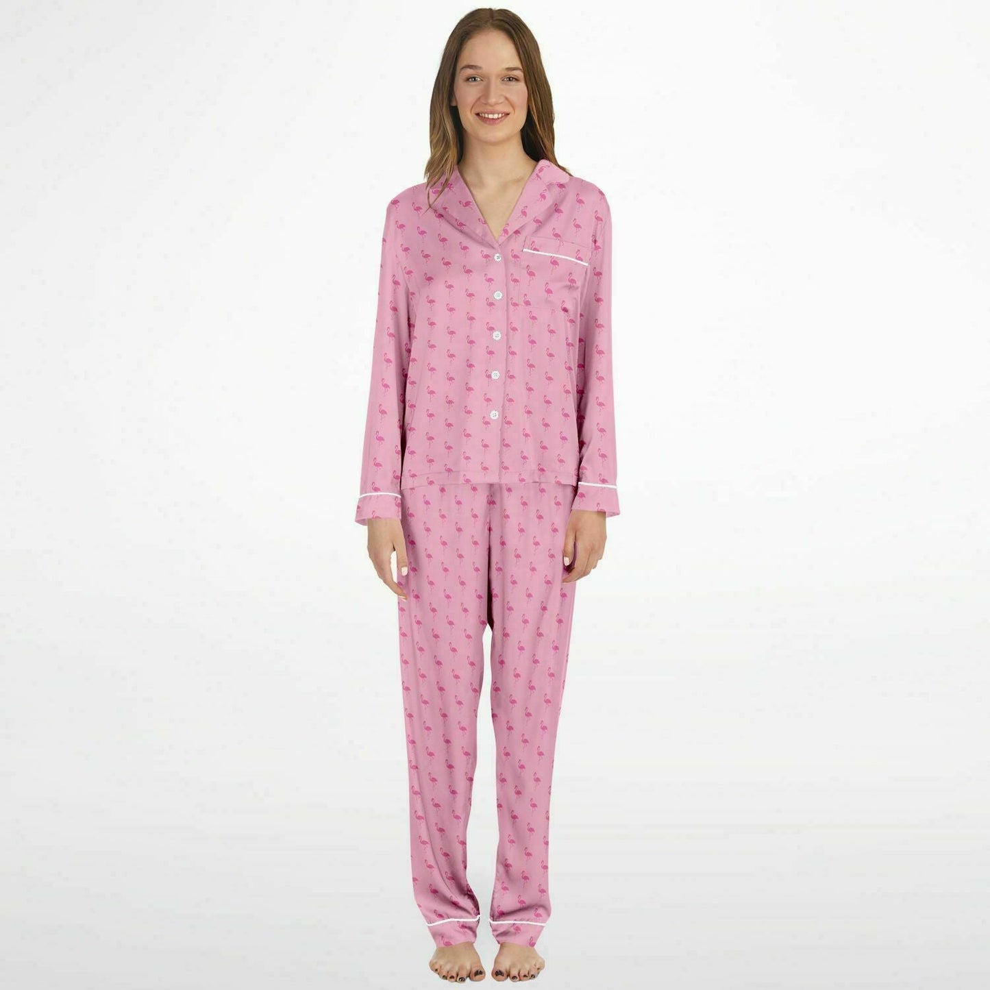 Simple Pink Flamingo Satin Pajamas