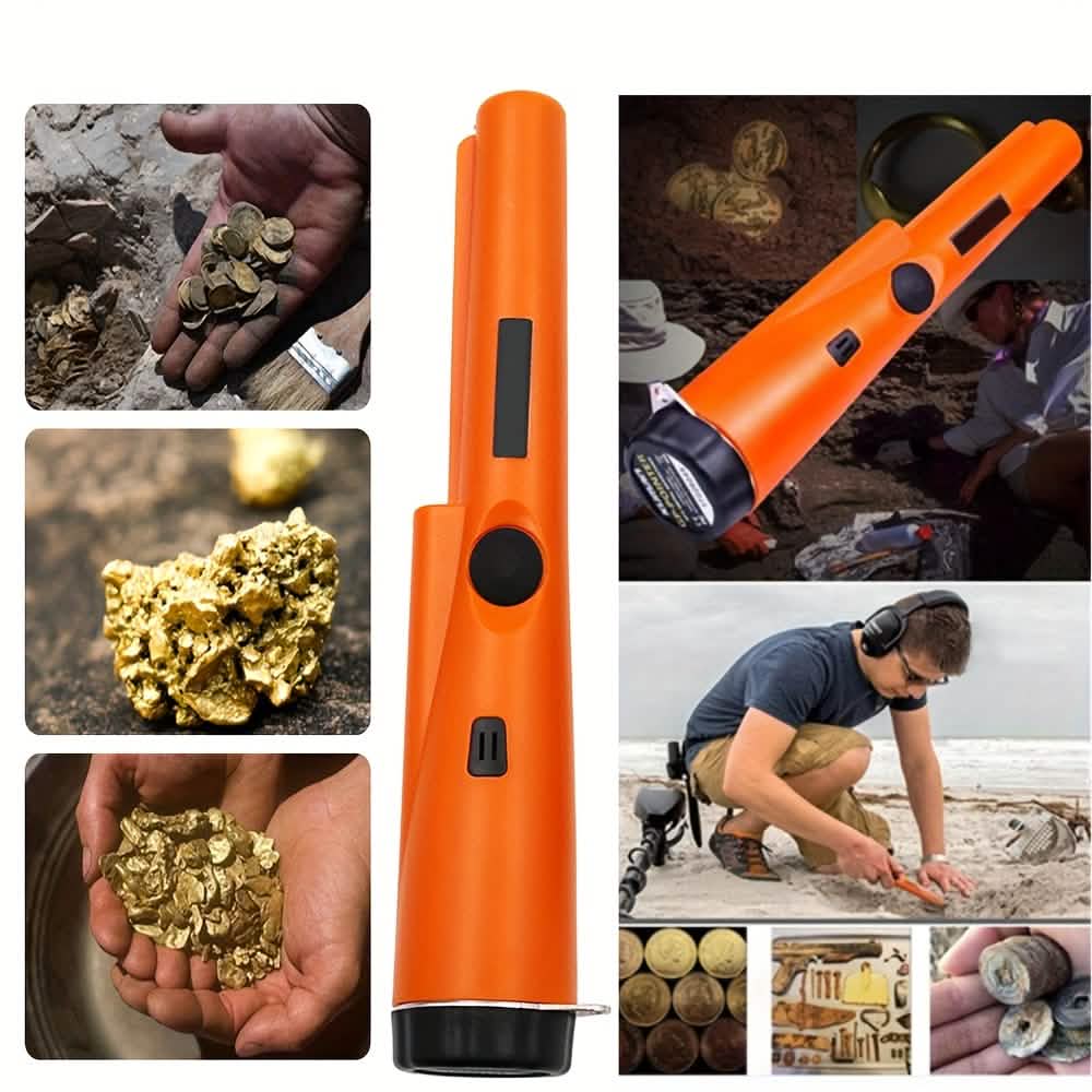 Metal Detector Pinpointer a 360° con LED, Vibrazione e Fondina (Arancione)