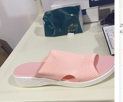 Women's Woven Mesh Platform Sandals | Open-Toe PU Sole Casual Slides