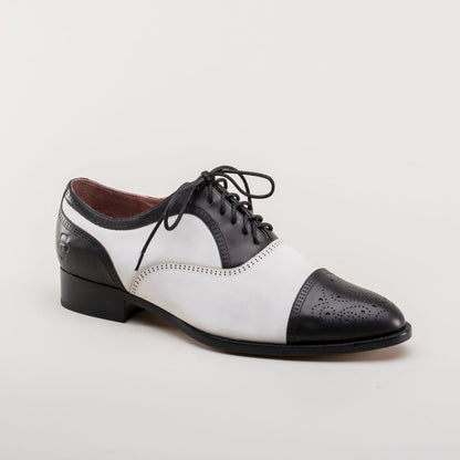 Dandy Men's Vintage Cap Toe Oxfords (Black/White)