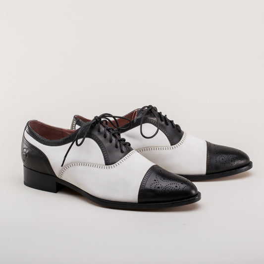Scarpe Stringate Oxford con Punta a Cappuccio Vintage da Uomo Dandy (Bianco/Nero)