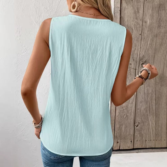 Canotta girocollo in cotone a vestibilità ampia da donna – Tinta unita casual elegante