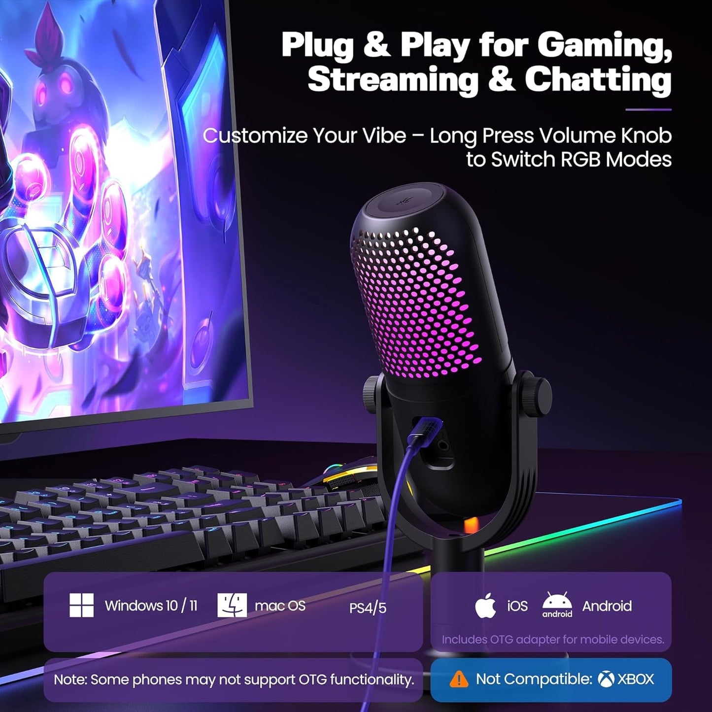 Microfono USB per PC Gaming: Microfono a Condensatore con RGB
