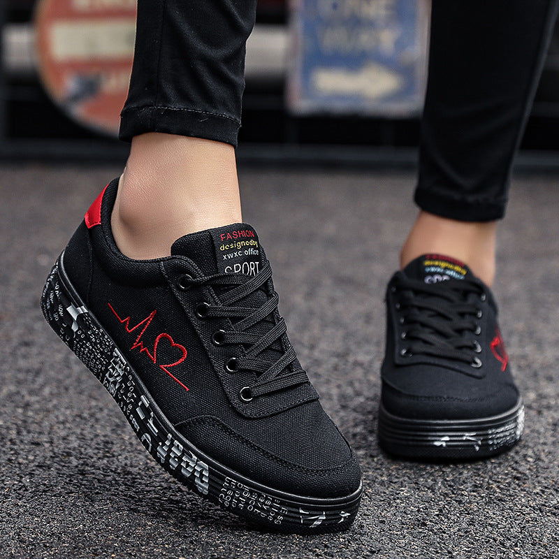 Love Print Canvas Shoes | Unisex Lace-Up Flats Casual Sneakers