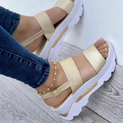 Women's Cutout Platform Sandals | Open-Toe Buckle Platform Heels