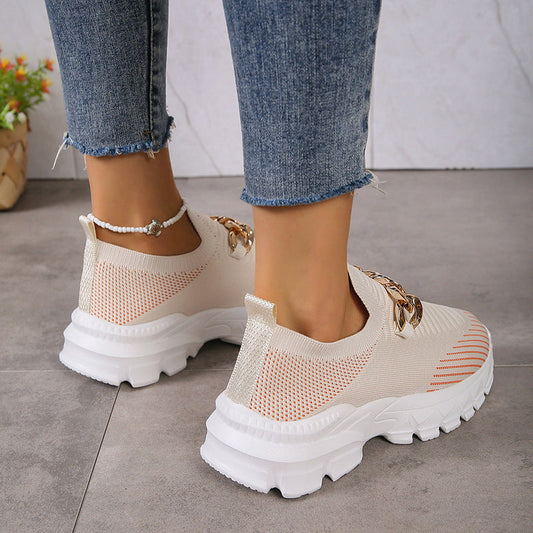 Scarpe Basse Slip-On da Donna con Plateau | Sneakers Casual in Maglia Traspirante con Suola Spessa