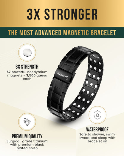 Bracciale Magnetico in Titanio a Tripla Forza da Uomo (Nero)