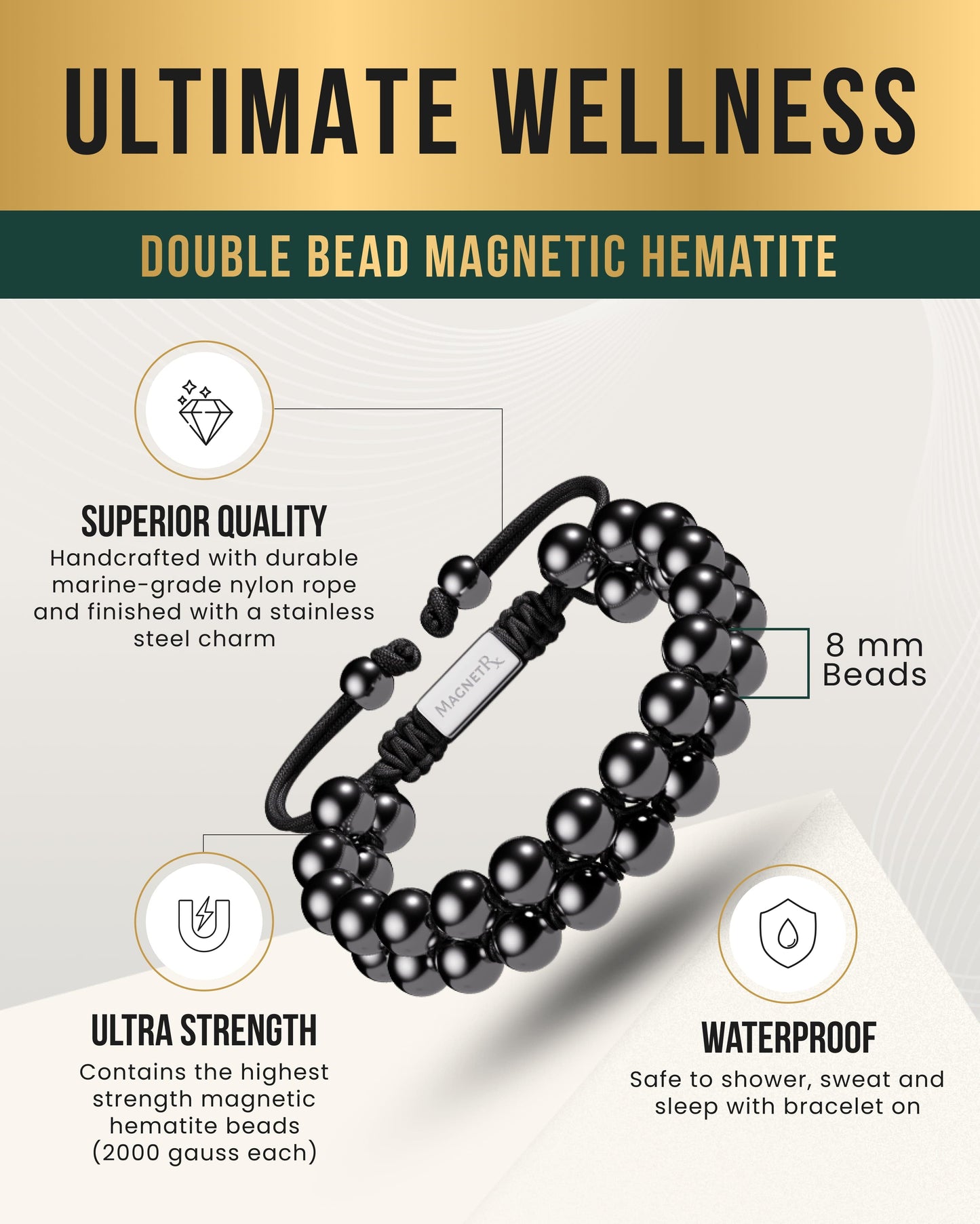 Bracciale doppio giro in ematite magnetica ad alta potenza