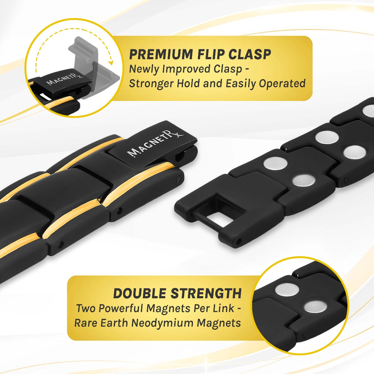 Braccialetto Magnetico Terapia Ultra Resistente Nero e Oro