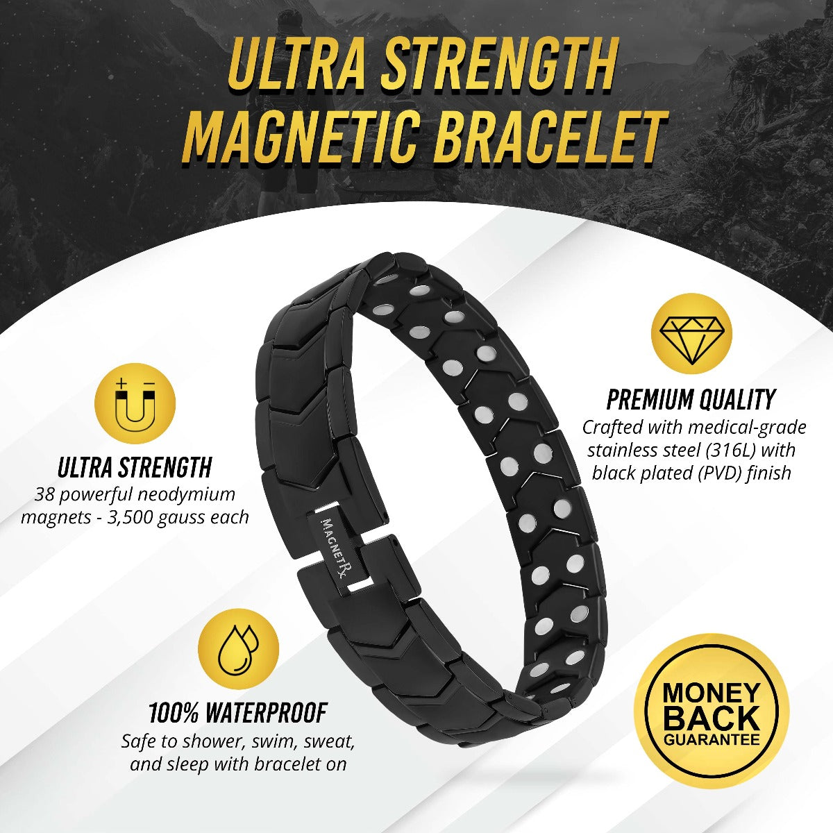 Bracciale Magnetico Terapeutico Ultra Forte a Catena Freccia Nera
