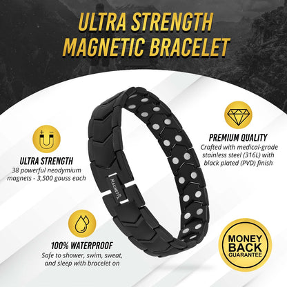 Bracciale Magnetico Terapeutico Ultra Forte a Catena Freccia Nera