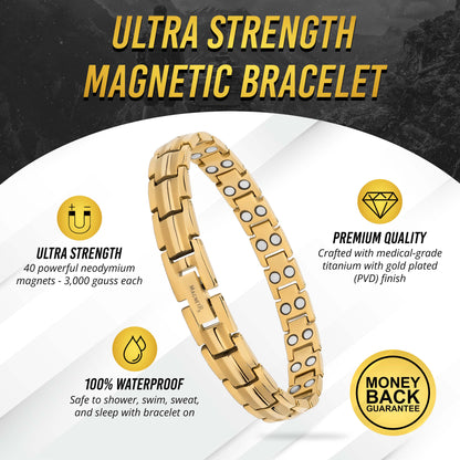 Bracciale da donna ultra resistente magnetico in titanio color oro