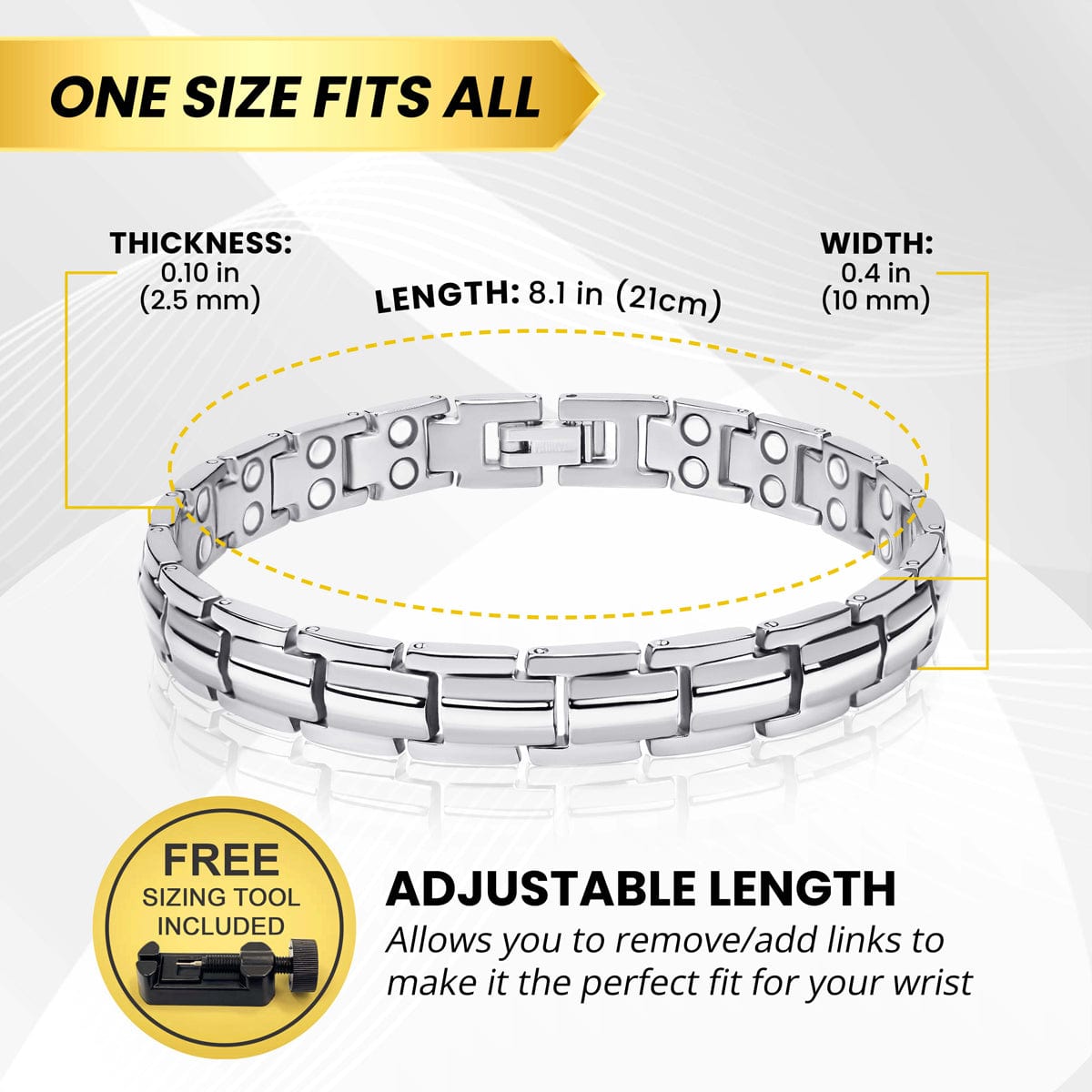 Bracciale magnetico in titanio argento ultra resistente da donna